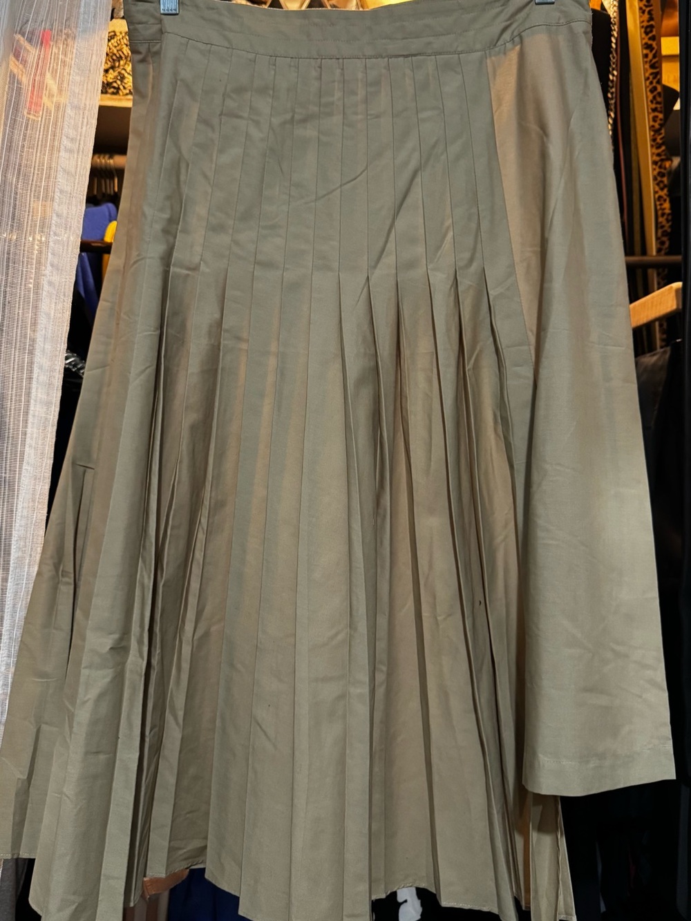 Pleated A-Line Skirt in khaki
